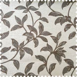 Grey cream and brown color natural floral leaf design with texture finished background polyester main curtain